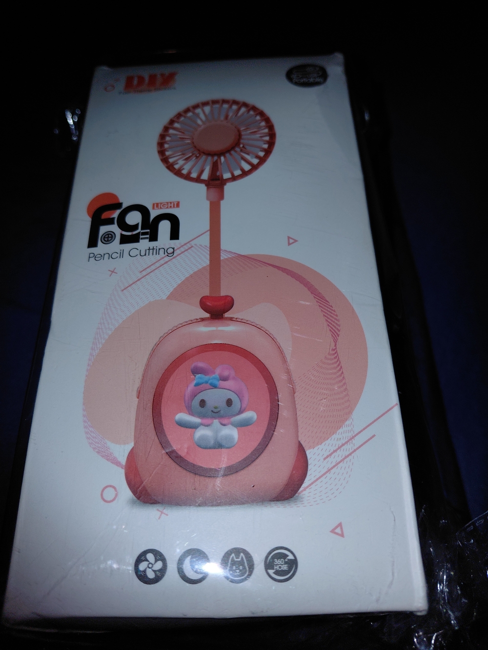 Pink Portable Desk Fan with Cute Character Accent